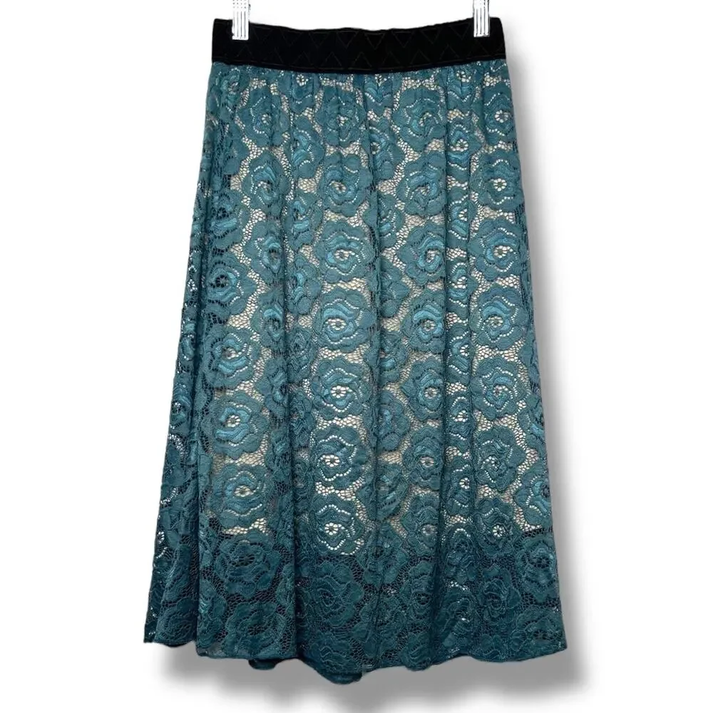 NWOT LuLaRoe Teal Lace Elegant Lucy Maxi Skirt Size Extra Small